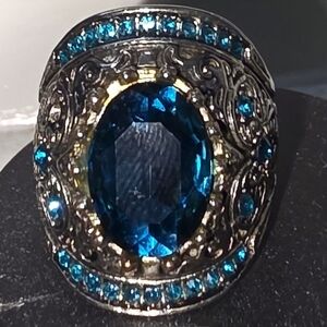 Elegant Blue Gemstone Silver Ring